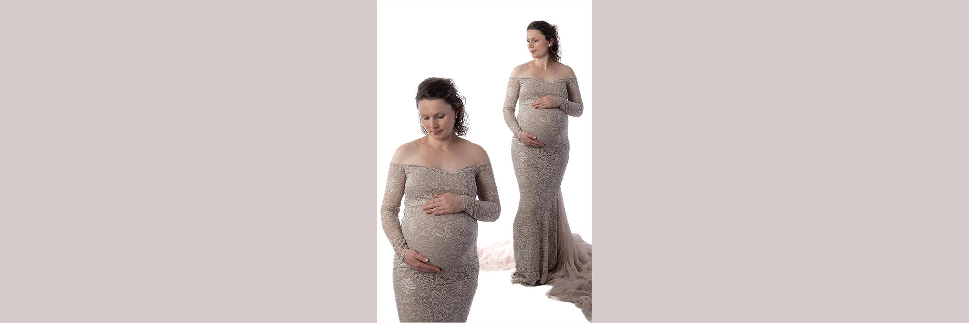 Babybauchshooting mit schwangerer Frau und cremefarbenem Kleid